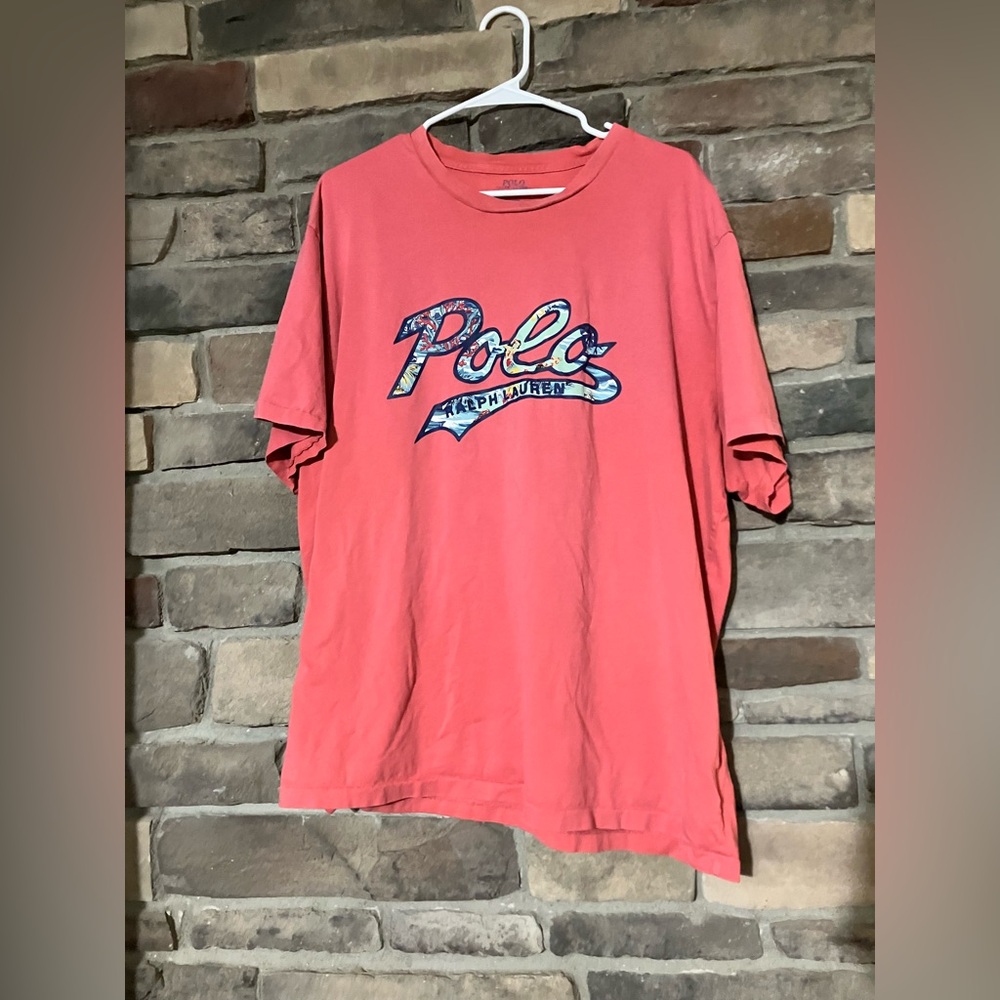 Polo Ralph Lauren T Shirt Mens Pink Salmon Montauk Hawaiian Script Logo